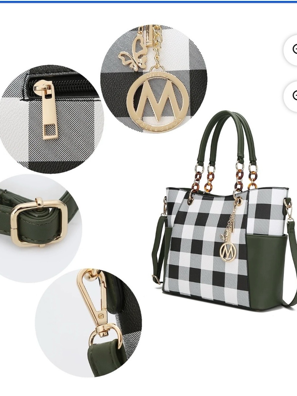 MKF Collection Checkerboard Tote Bag with Wallet - Black & White - Picture 9 of 11